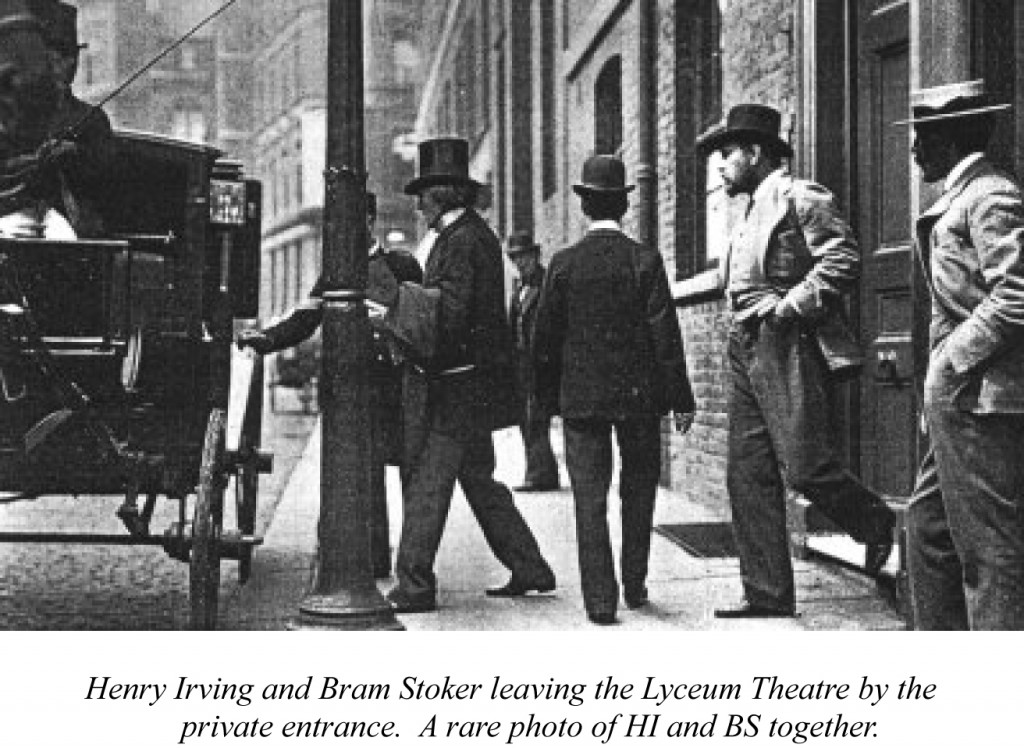 Henry Irving and Bram Stoker leaving the Lyceum Theatre by the private entrance. A rare photo of HI and BS together.